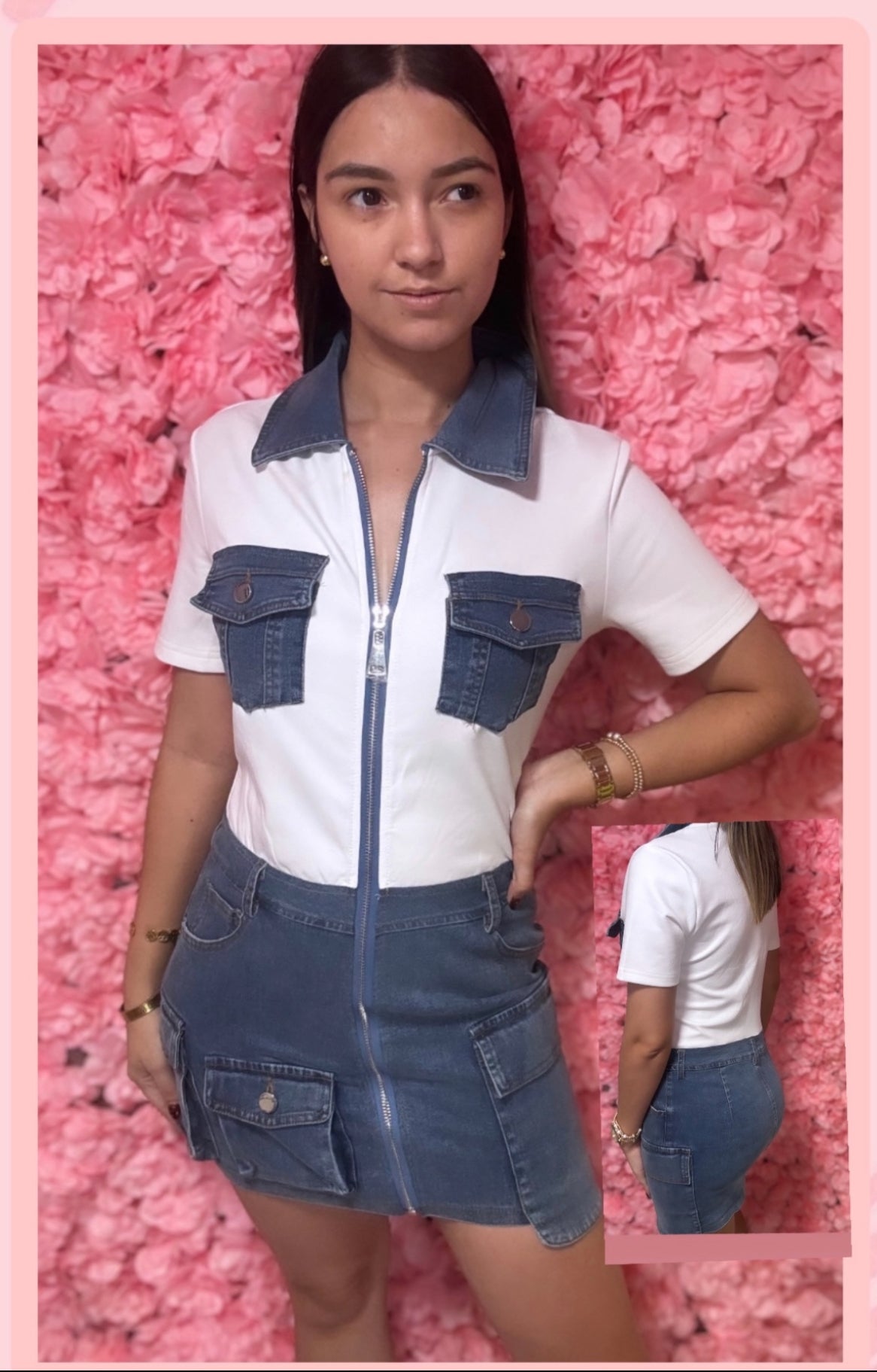 White and denim dress