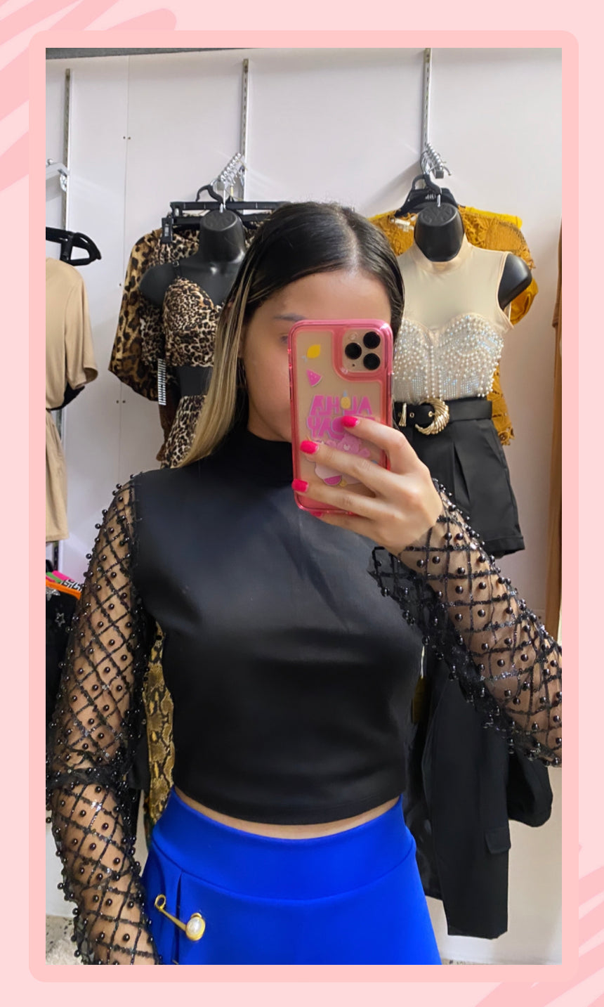 MESH PEARL CROP TOP