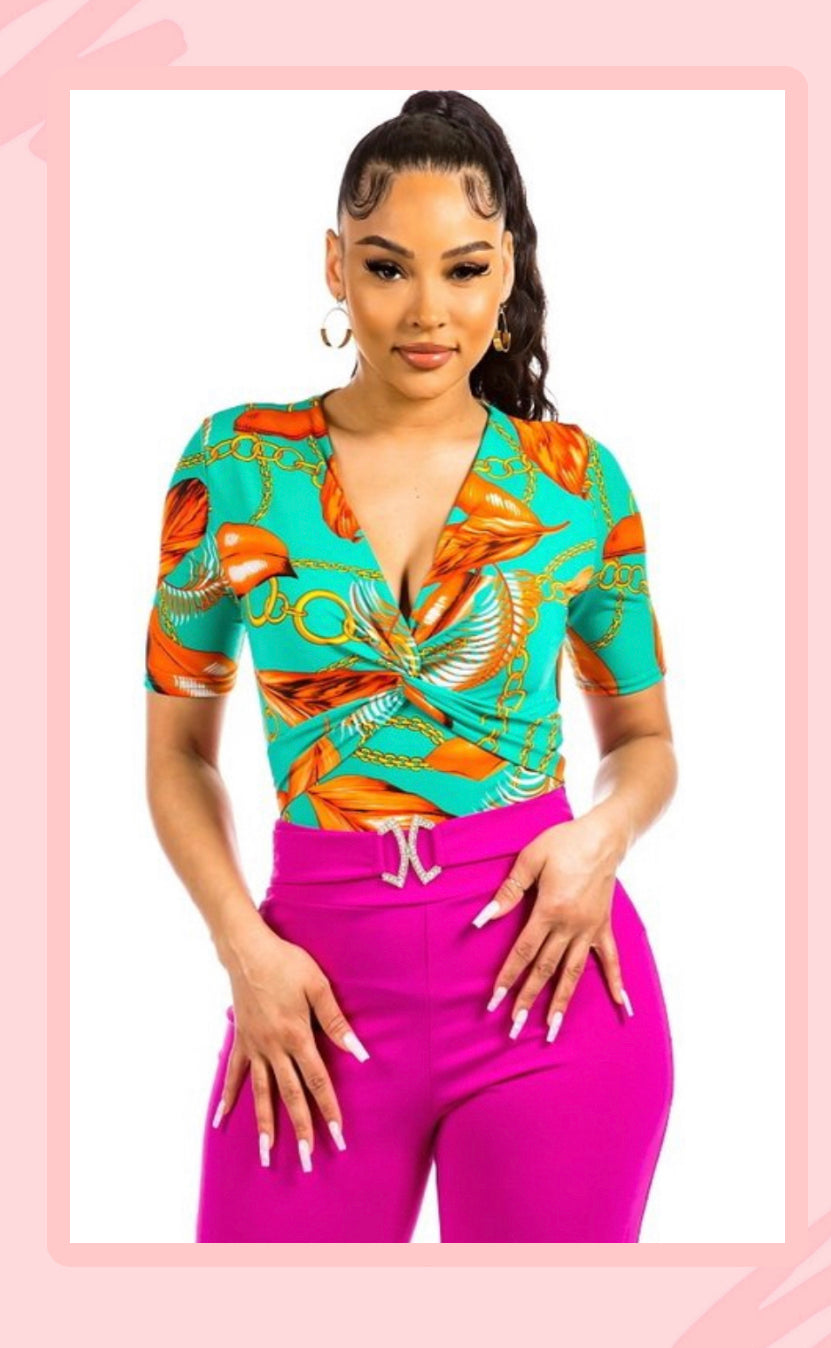 Teal Print Top