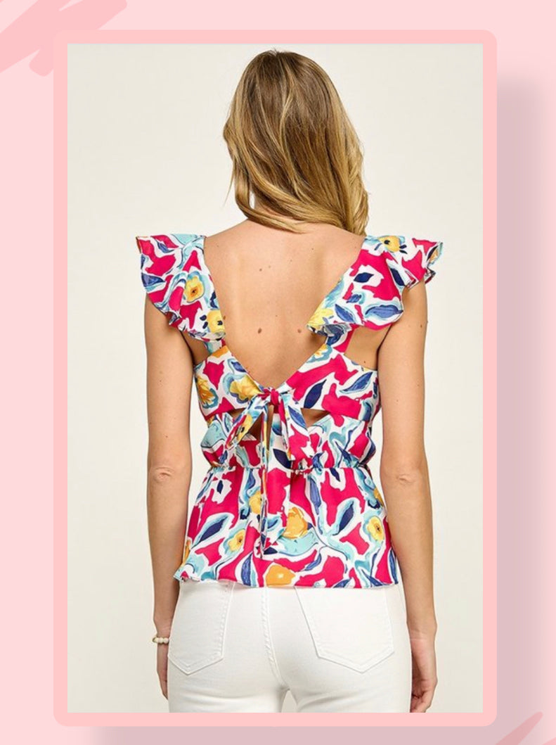 PRINTED RUFFLE TOP