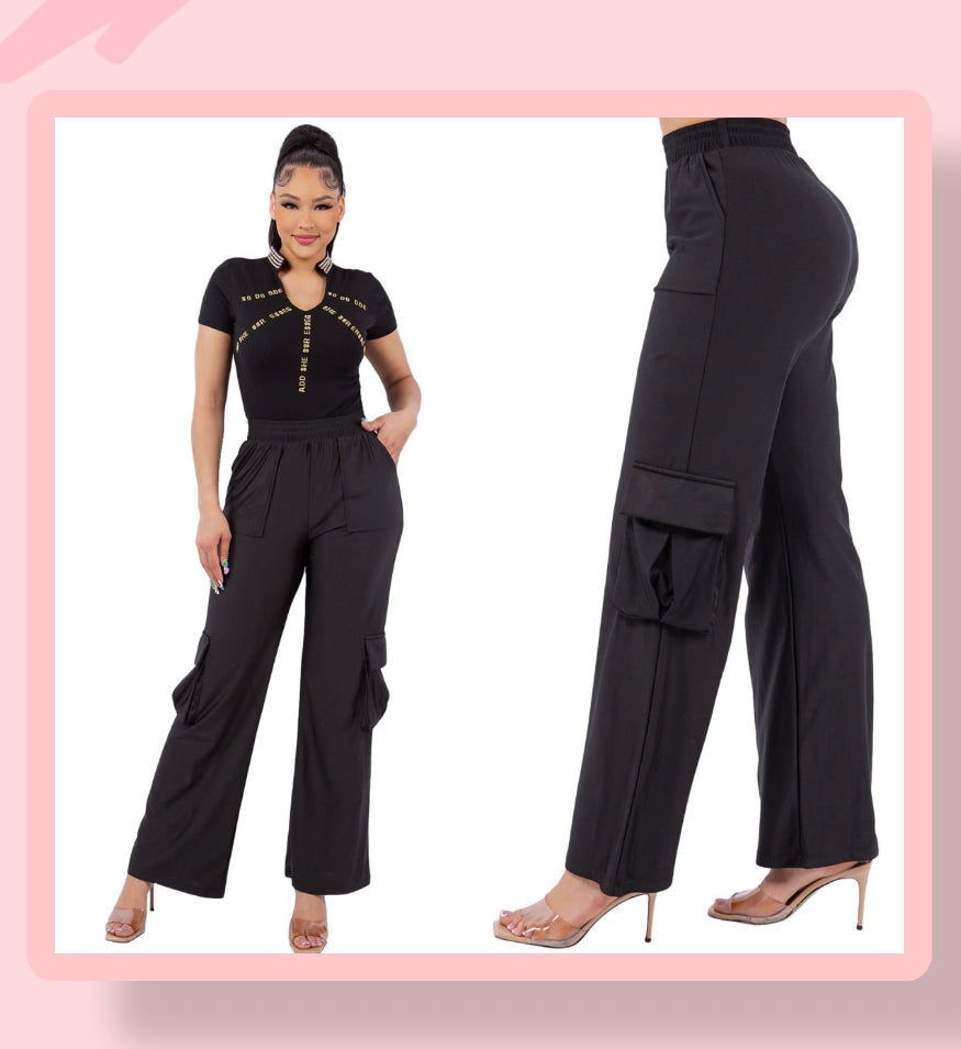 BLACK- CARGO PANTS