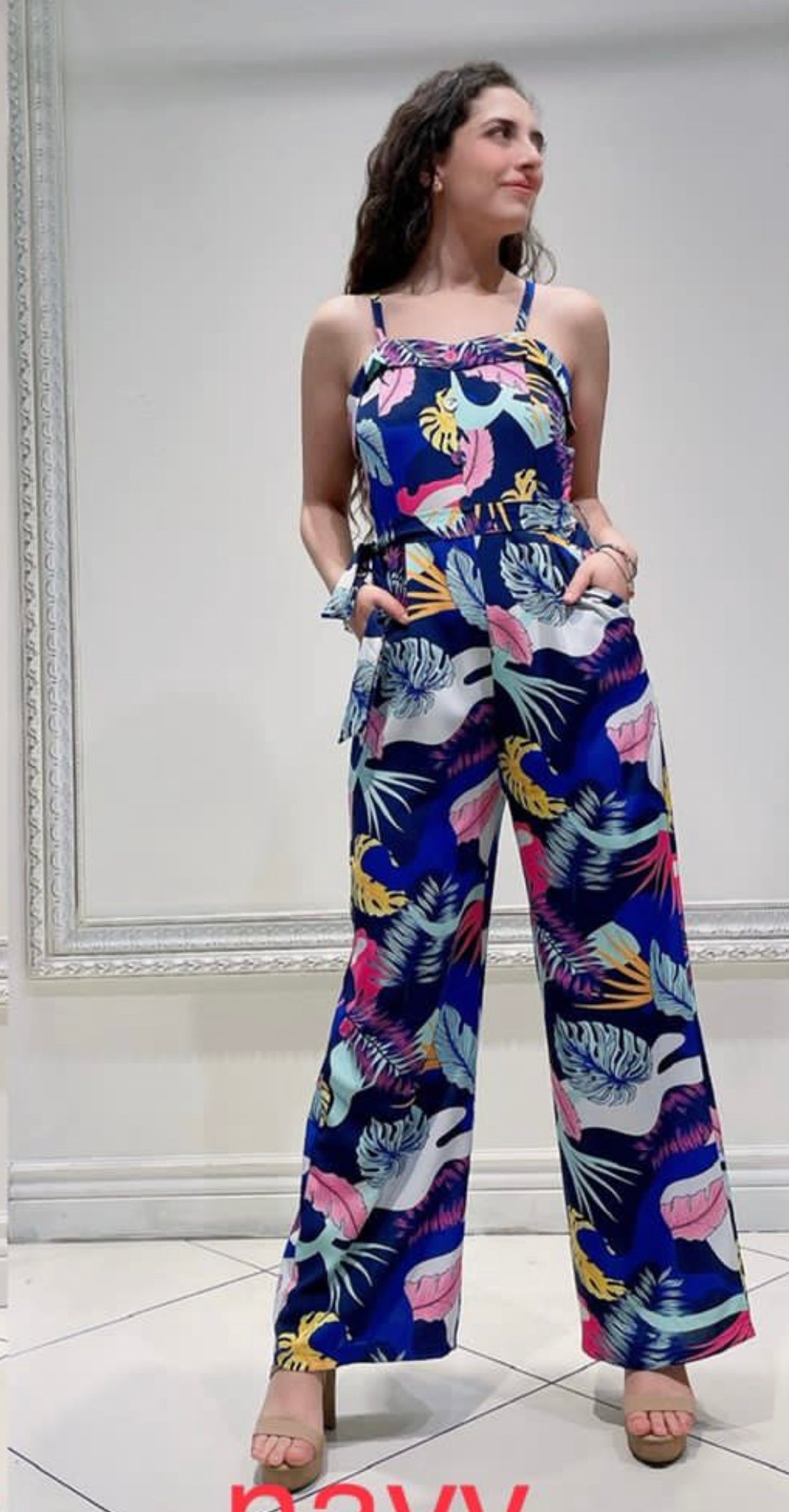 TROPICAL NAVY JUMPSUIT