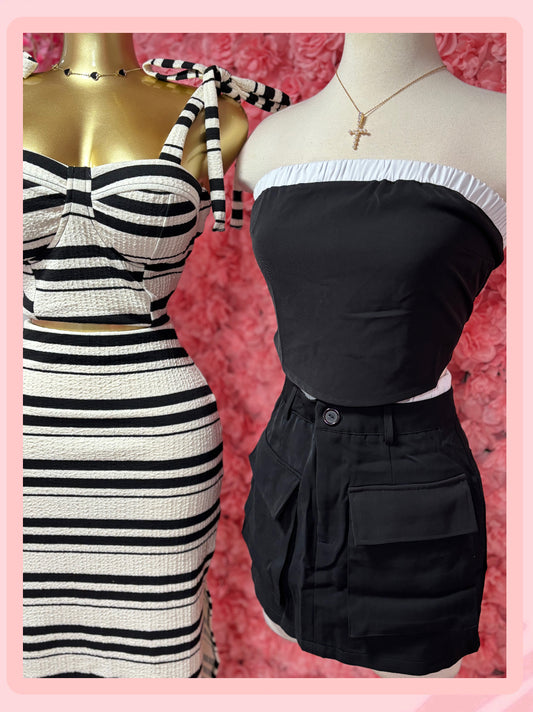 Black/White Skirt Set