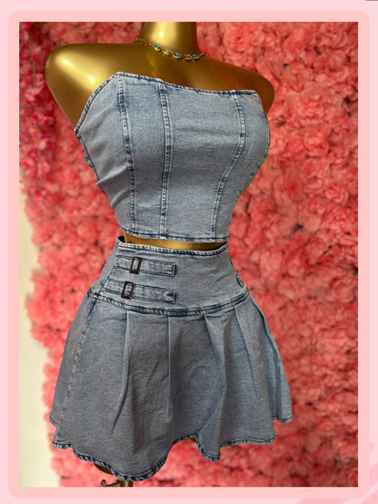Light Denim Skirt Set