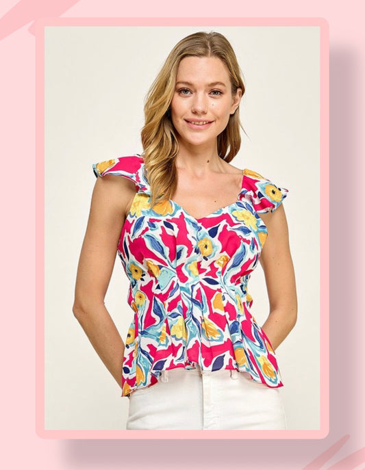 PRINTED RUFFLE TOP