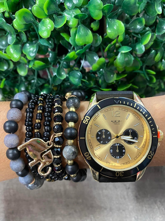 BLACK AND GOLD WATCH