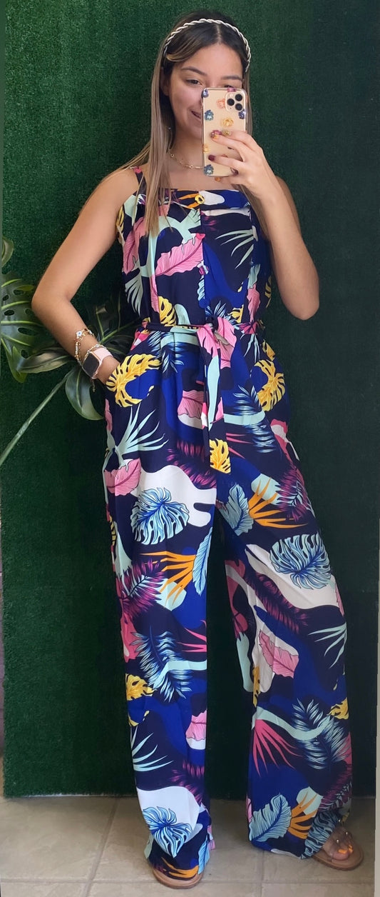 TROPICAL NAVY JUMPSUIT